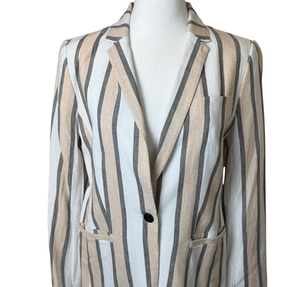 Banana Republic Womens 8 Linen Blend Long & Lean Blazer Stripes Neutral Career - Picture 2 of 9